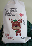Reindeer Santa Sack Christmas Gift Bag - Santa Certified NICE - Customize for Name