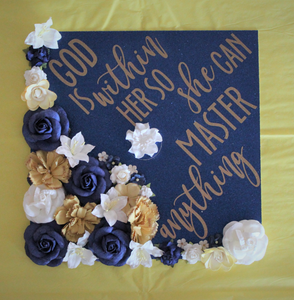 God is Within Her She Can Master Graduation Cap Topper Decoration with glitter and flowers