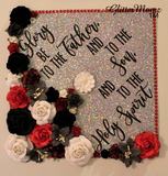 Glory Be Graduation Cap Topper Decoration with glitter and flowers