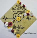 Nurse Graduation Cap Decoration With God All Things Are Possible with glitter and flowers