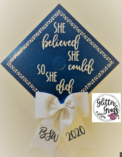 She Believed She Could Graduation Cap Topper with Rhinestone and Bow