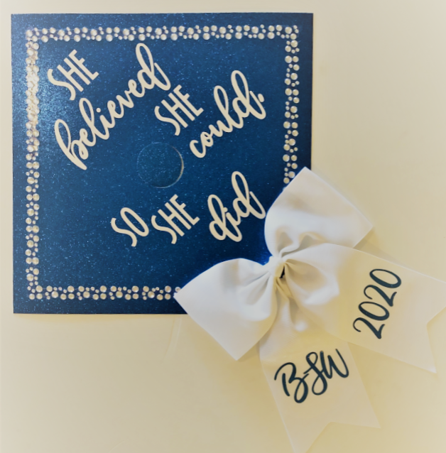 She popular Believed She Could Graduation Cap Topper Decoration- with flowers, border and bow