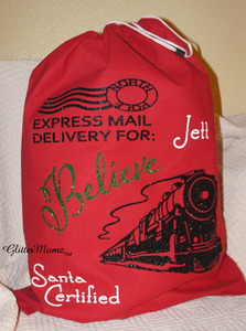 Believe Santa Sack Christmas Gift Bag with Train - Christmas Bag